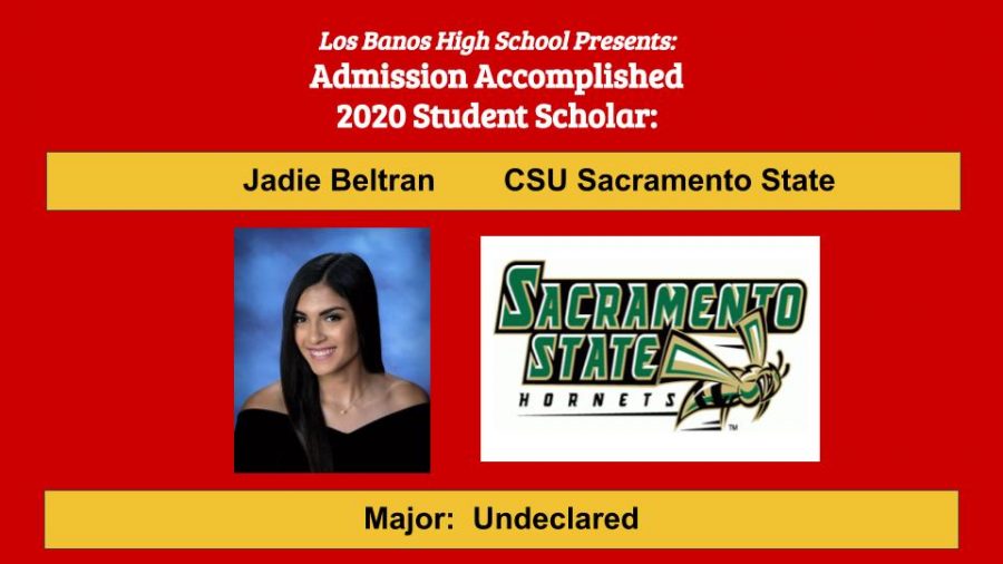 Admission Accomplished:   2020 Graduate Jadie Beltran