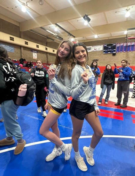 Lizzie and Angelina during the Napa wrestling competition.