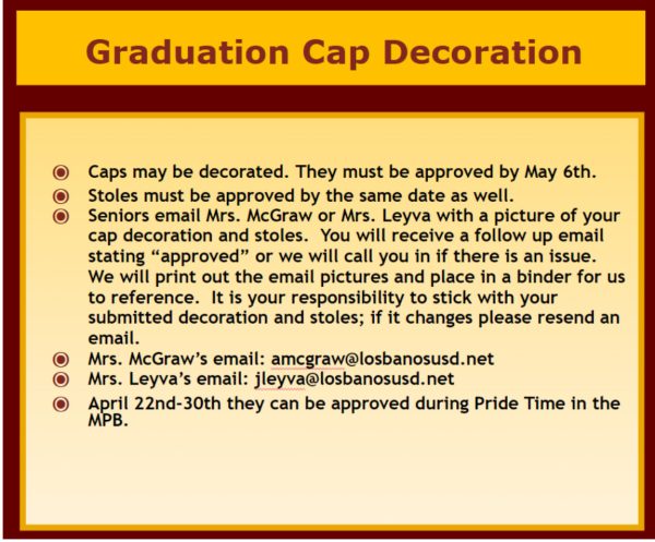 Directions for cap decorations sent by admin.