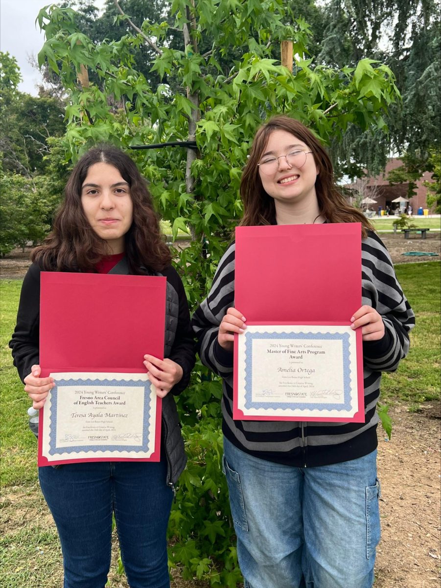 Teresa Martinez (9) and Amelia Ortega (12) were awarded at Fresno State at the Fresno State’s Young Writers’ Conference. 