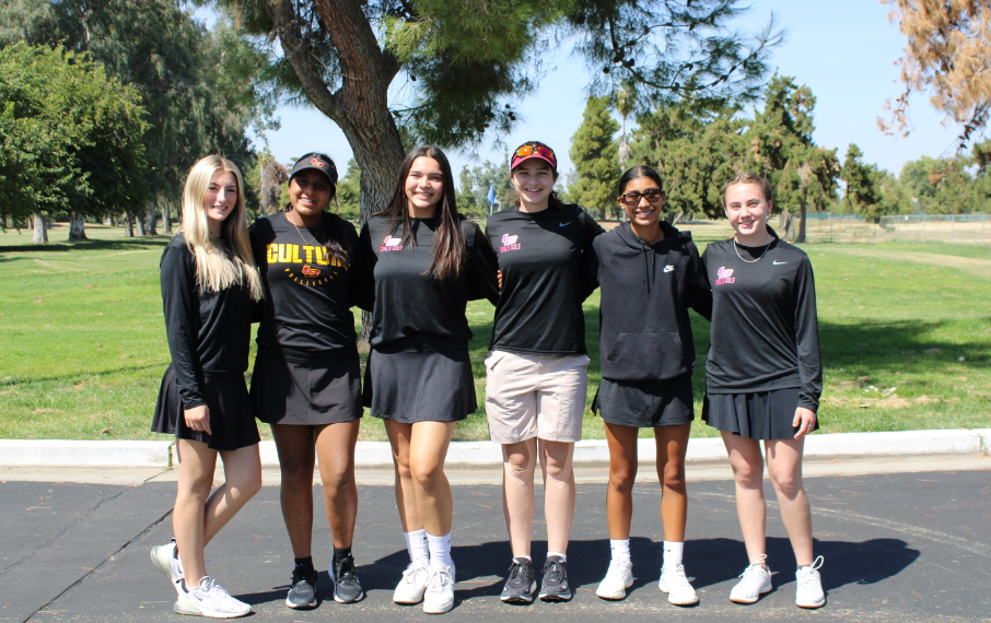 Golfers, Hayden Frigard, Hillary Morales, Rosielynn Banuelos  , Brooke Barton, Devanie Vargas, and Jayda Cardenas at a match.