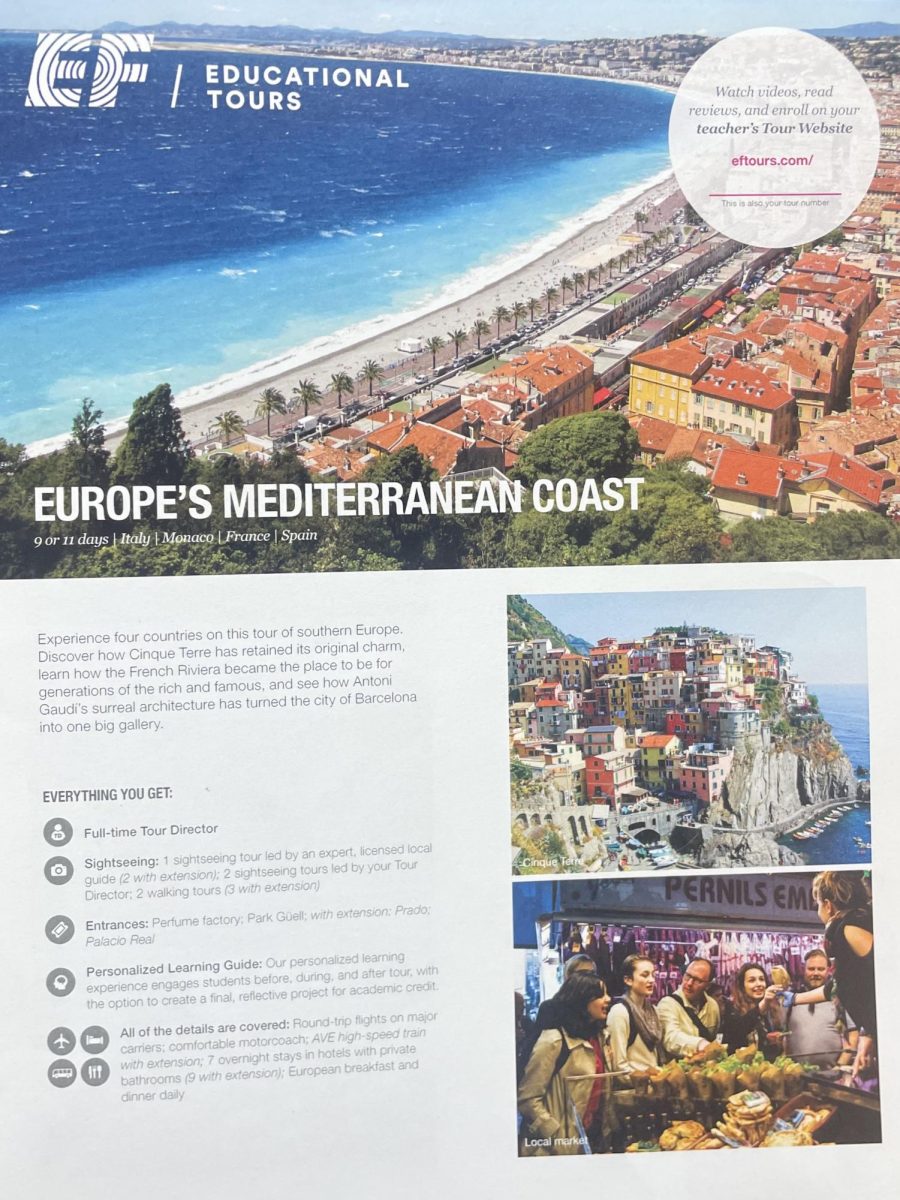 The front page of a booklet provided by EF Tours with an itinerary of the 2026 trip to Europe. 