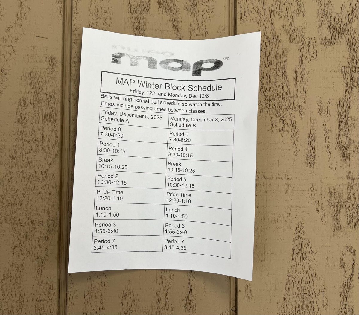 MAP block schedule for Dec. 5 and 8.