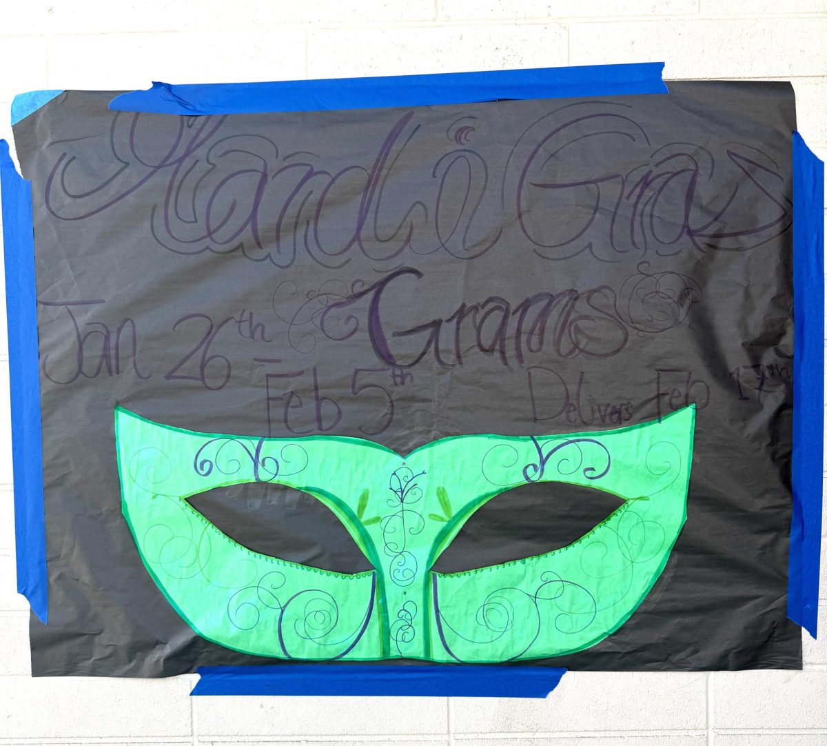 Mardi Gras Grams advertisement poster made by BSU advisor.