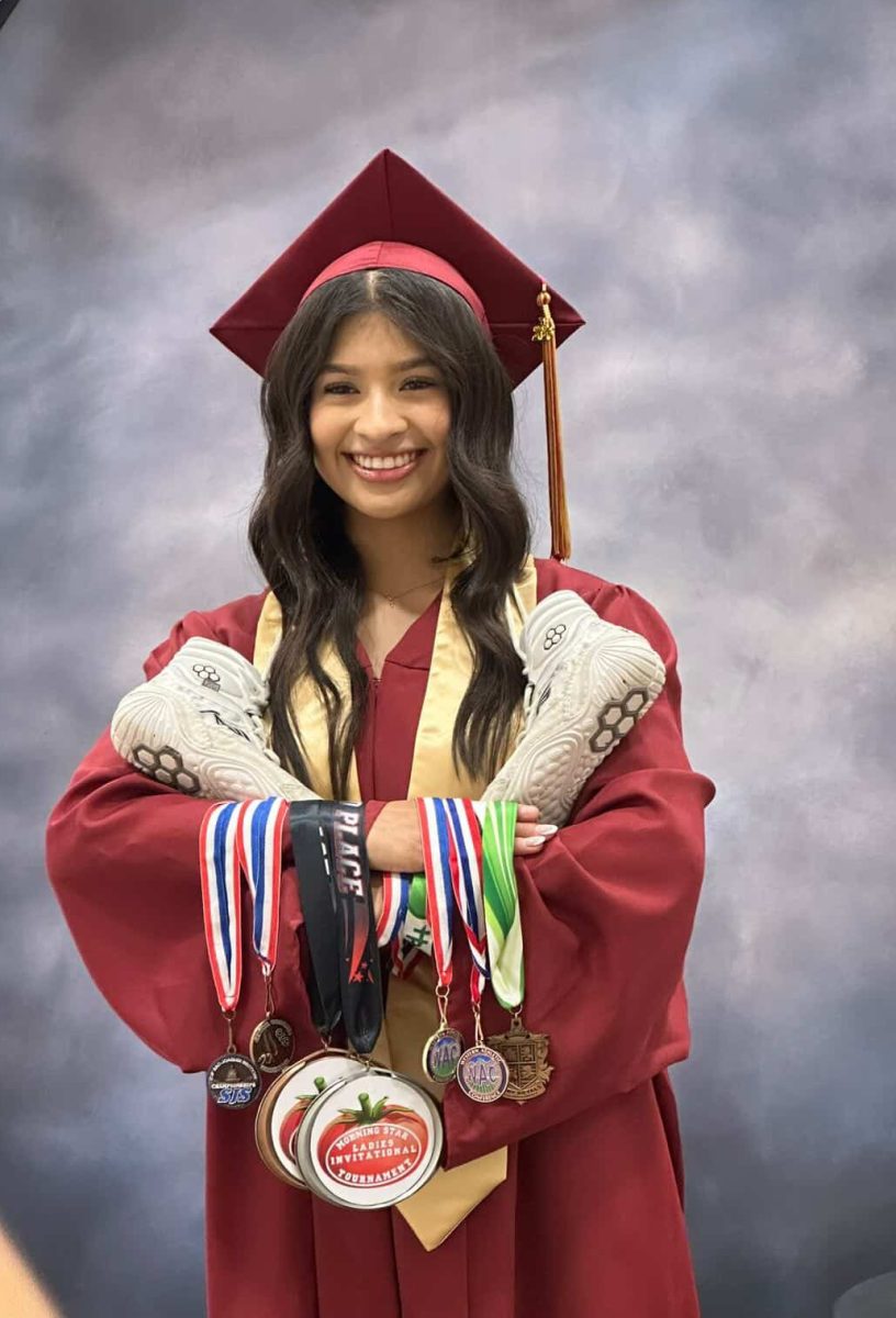 Tovar displays her awards as she prepares for college at Fresno State University. 